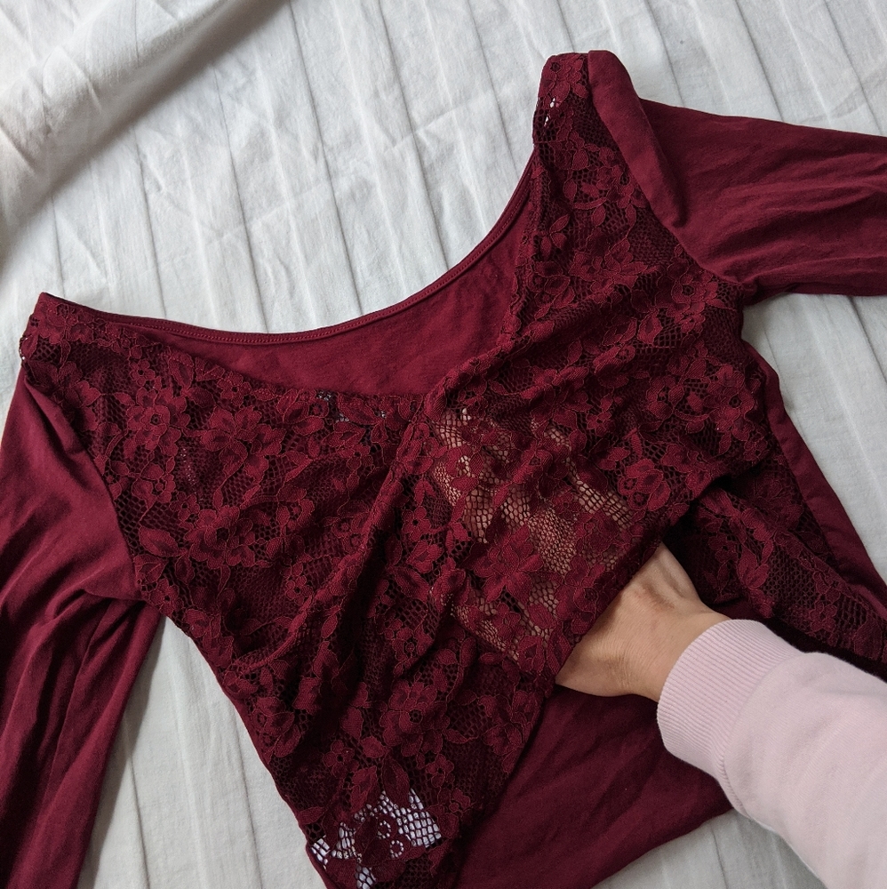 Maroon lace back crop top